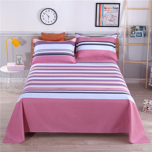 Quying Pure Cotton Old Coarse Clothing Bedding Sheet Thickened Cotton Line Canvas Summer Cool Sleeping Single Three-piece Set Large Bedding Single SN6296 Tungsten Dark Blue 130cm*230cm 1 meter bed] One Bedding Sheet