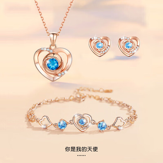 Ji Sifan light luxury necklace women's rose gold high-end jewelry Valentine's Day anniversary birthday gift for girlfriend and wife white gold blue diamond SF/greeting card/engraving