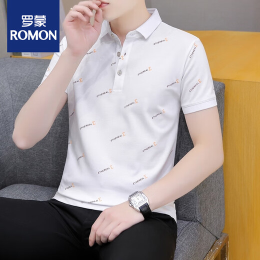 Luo Meng Bing Silk Short Sleeve T-Shirt Men's Shirt Top Men's Lapel POLO Shirt Half Sleeve Youth 2025 Summer New 679 White M