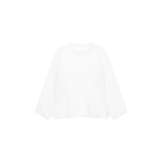 MeiYANG (MEIYANG) green screen sweater, hazy light and shadow, vertical strips, slightly transparent round neck, long sleeve shirt, white XL
