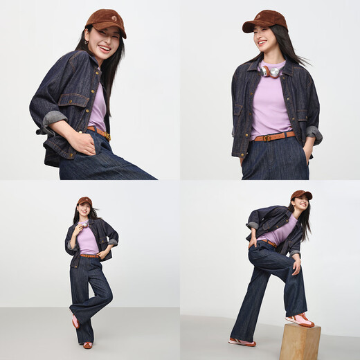 
EP Yaying 2025 early autumn new product, long velvet cotton retro washing denim jacket short jacket J103A Navy S