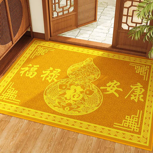 咏幻金黄色风水入户门地垫进门口玄关蹭土除尘换鞋脚垫耐脏地毯 百福具臻-金色-12159 1件数 50*80CM清爽无毛毯面