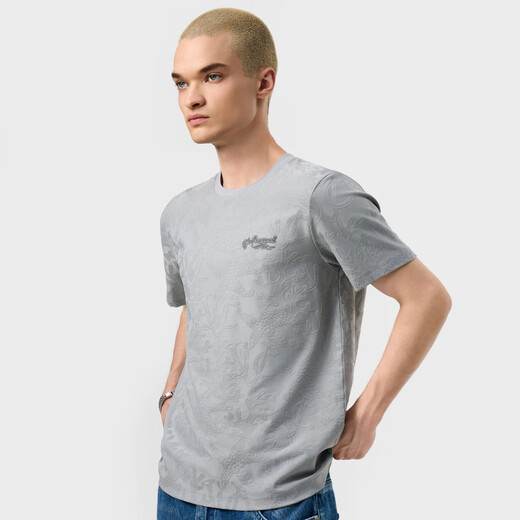 VJC [Gleicher Stil für die Theke] 2025 Frühlings- und Sommer -Herren -Modekontrast Polo -Hemd Trendy Pendler B25BA1048 Graues Blumen M /48