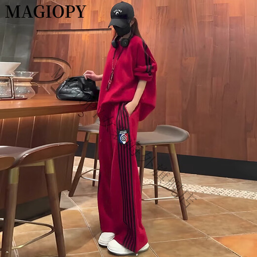 MAGIOPY国际奢侈高档品牌美式潮牌休闲运动套装女2025春季洋气炸街红色上 红色两件套 S(100斤以内)