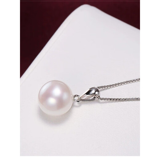 Fat Donglai's same style Tahitian pearl pendant seawater black pearl pink silver pendant perfect round white pearl white 9-10mmx45cm