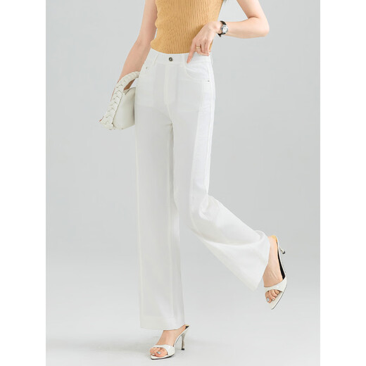 Mengshuya white tinsel three-proof straight jeans for women 2025 summer thin high waist slimming soft skin-friendly versatile trousers