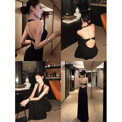 T Apocalypse Century Design Rückenless reguläres Rockkleid Frauen Sommer Royal Schwester Stil Schlanker Kleid Langer Rock Schwarzes Temperament A-Line-Rock Kleid alle Größe