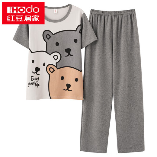 
Hongdou (Hodo) pajamas for women in summer pullover pure cotton short-sleeved trousers fat mm plus fat plus size 200 Jin [Jin equals 0.5 kg] Spring and Autumn home clothing thin style 3519 White chinchilla short-sleeved trousers M Standard women_80-100 Jin [Jin equals 0.5 kg]