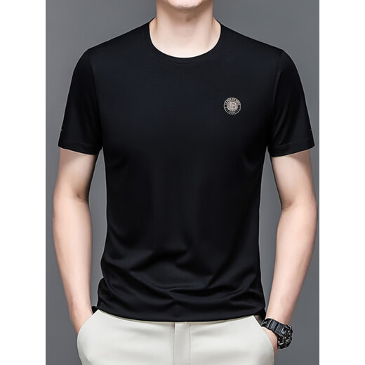 
Septwolves short-sleeved T-shirt men summer business casual pullover round neck half-sleeved top men summer T-shirt trend 13807 black M 165