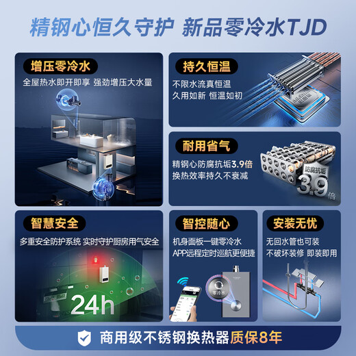 A.O.SMITH Garnet 16-liter supercharged zero-cold water gas water heater JSQ31-TJD, long-lasting constant temperature, large water volume, smart and safe, stainless steel heat exchanger package for 8 years, new product