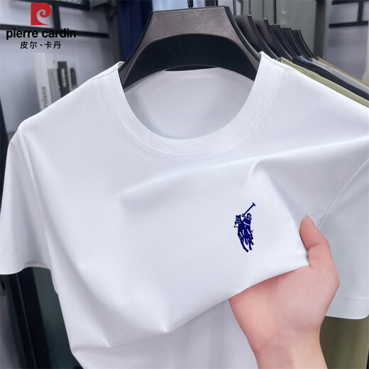 Pier Cardin Mulberry Silk Ice Silk Men's Summer New Round Neck Thin Cool Top Middle-aged Dad Base Shirt Half Sleeve T-shirt Khaki-13588KSP S 165/80A Recommended 100-115Jin [Jin equals 0.5 kg]