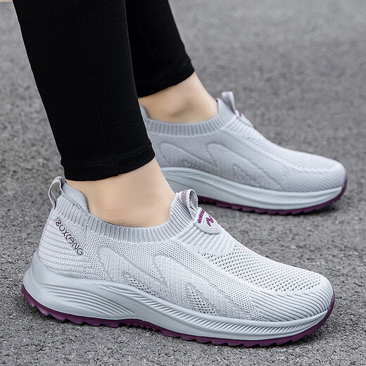 Fuß li Jianai Daddy alte Mann Schuhe Frauen Sommermutterschuhe Mesh atmungsaktives nicht rutschfestes Sohle fettem Fuß mittleren Alters und ältere Wanderschuhe 6605 hellgrau (Frauenstil) 38 (240 mm)