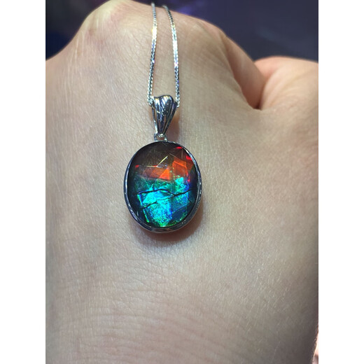 Jade beauty and Canadian ammonite pendant set in 925 sterling silver