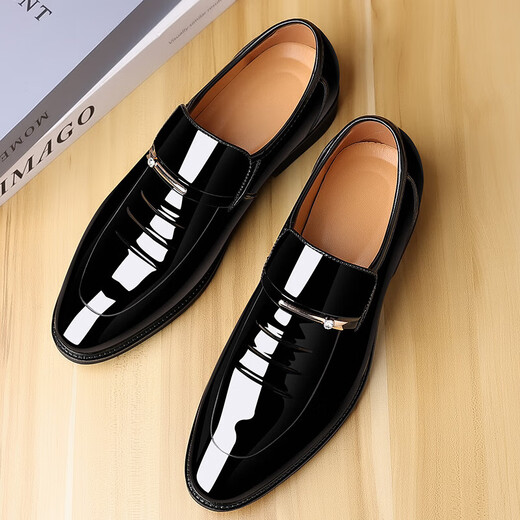 
Business formal wear without laces for footwork men's leather shoes dad flat men's leather shoes suit soft leather large size shoes 9921 gloss black footwear 38