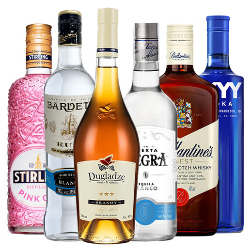 Juego de bebidas de Ou Shuai, juego de vinos de vino de la base de cócteles, juego de vinos de la base de bebidas de bebidas importadas de ginatra de ron de vodka, juego de bebidas de la versión Bailingtan, 700 ml 6 botellas y herramientas