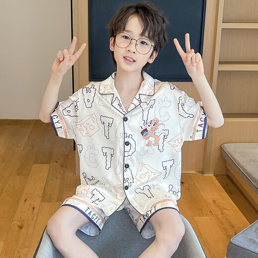 诗茹梦夏季儿童短袖冰雪丝翻领男孩男童卡通款开衫睡衣套装家居服春夏季 6636#（黄色龙） 120 童10码 110-120CM 38-45斤