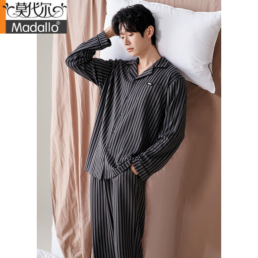 Modal Men's Pyjamas Spring and Automne Coton Pure Coton à manches longues Cardigan à grande taille Loes Loose Men's Cotton Home Vêtements à l'extérieur Porte 12213 L