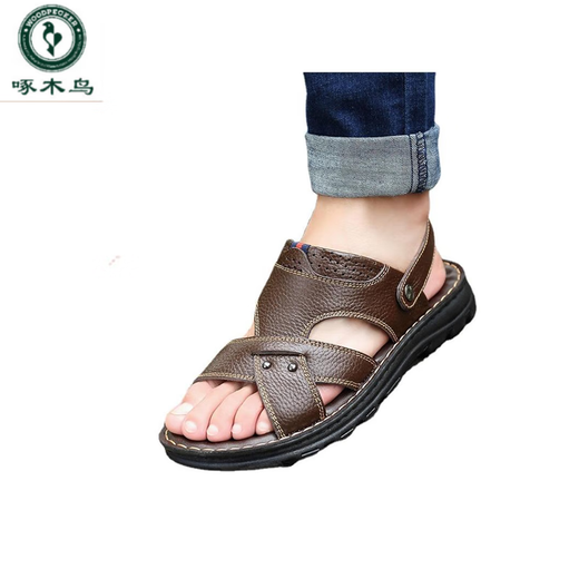 Specht Sandalen Herren echte Leder-Strandschuhe Herren lässige Sandalen Zehenschicht Kuhläden Leder Nicht-Schlupf-Kuhlatten-Sehne Sohle Vaters Schuhe Herrenschuhe 9928 Brown 41