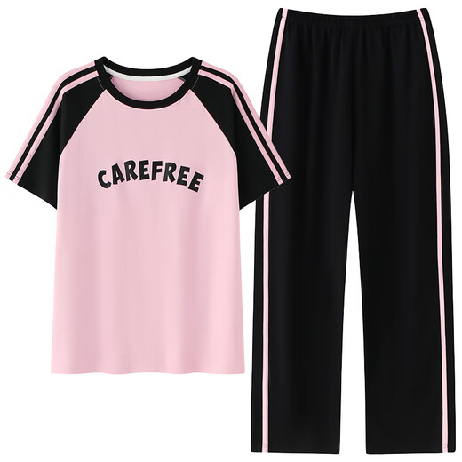 Catman 100% pure cotton pajamas for women in summer short-sleeved trousers casual loose women's home clothes large size can be worn out for outfits 688 pink 2XL [recommended 140-160Jin [Jin equals 0.5 kg]]