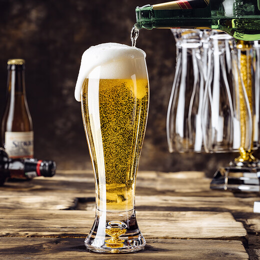 VINOS high-end glass waisted beer mug, household large-capacity draft beer mug, creative craft beer mug with cup holder, high-looking cup holder + gold foil tall beer mug, 6 pieces 370ml