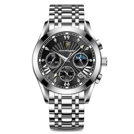 Swiss watch men's fully automatic mechanical watch luminous waterproof student youth sports trendy quartz watch 6198 steel belt silver case black surface