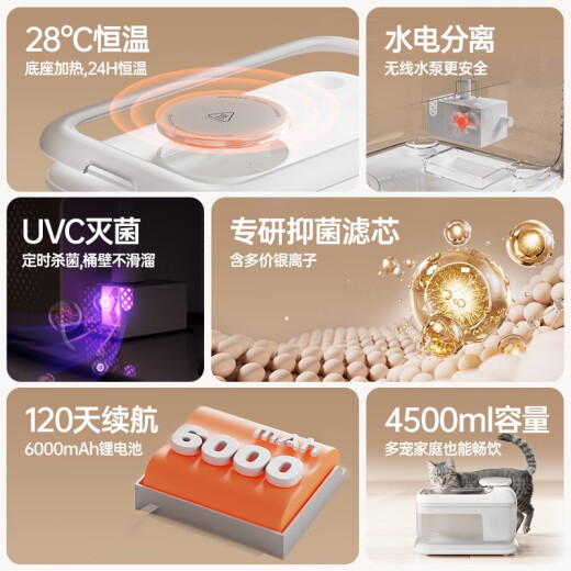 Paixi S7 Cat Water Dispenser Constant Temperature Heating Pet Automatic Circulation Unplugged Water Dispenser Yogurt Machine Water Drinker S7Pro Wireless Constant Temperature 6000mAh Snow Shadow White
