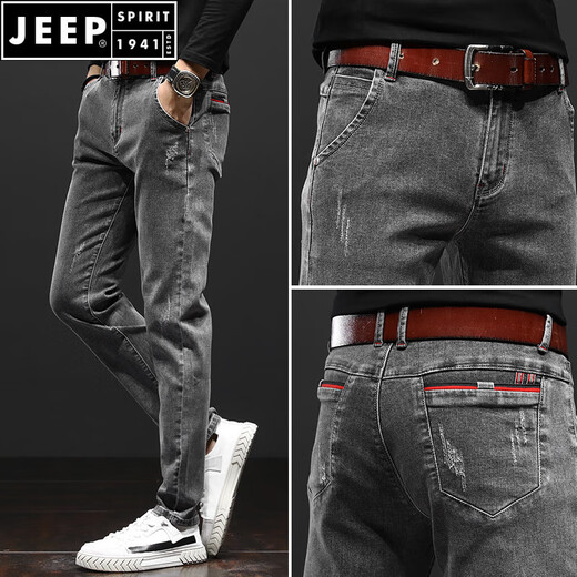 Jeep Spirit2025 Новые джинсы Мужские стройные маленькие ноги летние узкие мужские брюки летние тонкие брюки с прямыми ногами мужские брюки Ssnz-6636 серый [весна и осенний стиль без бархата] 36