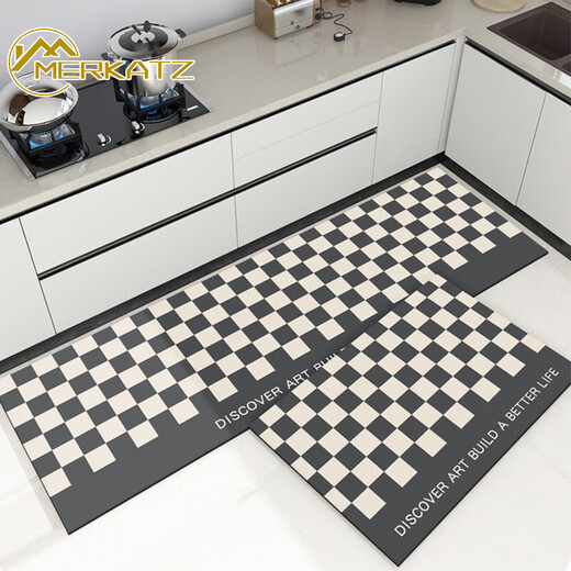 Merkatz Kitchen Floor Mat Absorption d'eau, sans glissement, résistant à l'huile, sans lavage, tapis de pied en forme de pied en forme en L moderne 13886 50cm * 80cm + 50cm * 180cm (ensemble)