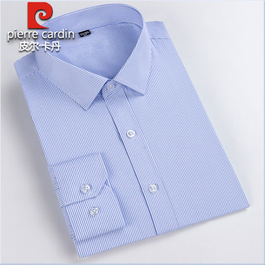 Pier Cardin Authentic Xinjiang reines Baumwollfreies Eisenhemd Herren-Langarm 2025 Frühling und mittlere und ältere Unternehmen Anti-Falten-Formale Verschleiß blau gestreiftes Inch-Hemd 8w6626 43 165 ~ 175