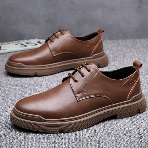 KUCLUT 2025 autumn and winter leather shoes men casual British Martin boots men real I leather Korean style trendy work shoes low top men's shoes 100 brown 9922 44