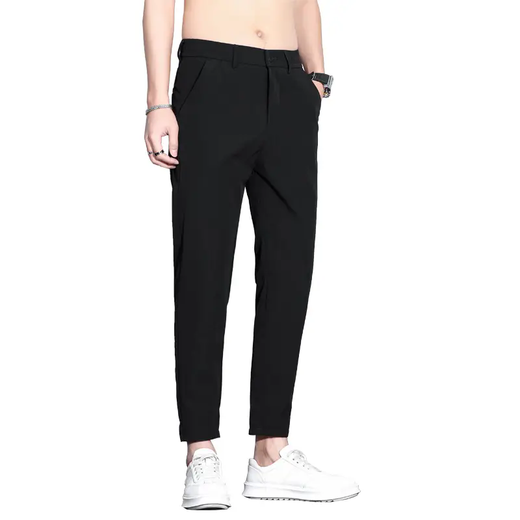 Romon Men's Slim, no escala, pantalones antideslizadores Pantalones casuales de verano 2025 Pantalones nuevos Pantalones de nueve puntos para hombres Seda de hielo 9905 Negro Nine Point 28 28