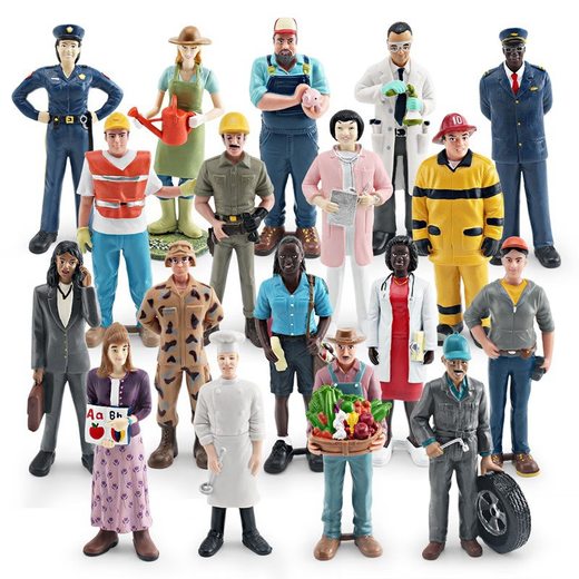 18 types de modèles de poupées simulées enseignants, chef, réparateur automobile, médecin, infirmière en incendie Ornements pour enfants