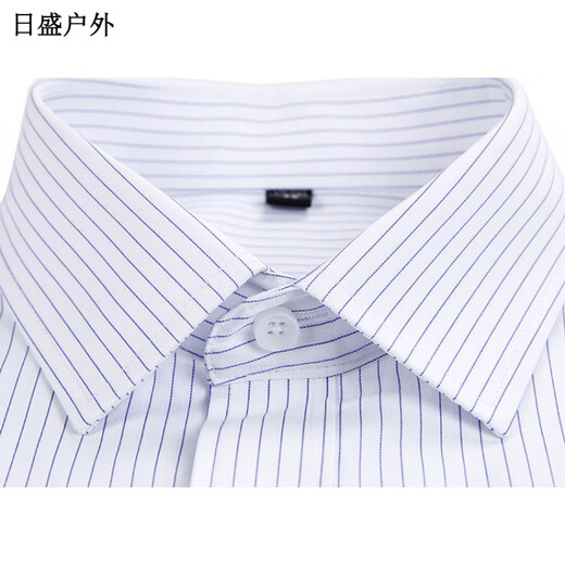 何佳功建行工作服女式正装领白底蓝色竖条纹短袖衬衫方领修身银行工作服 3882女V领修身浅兰斜纹短袖 46