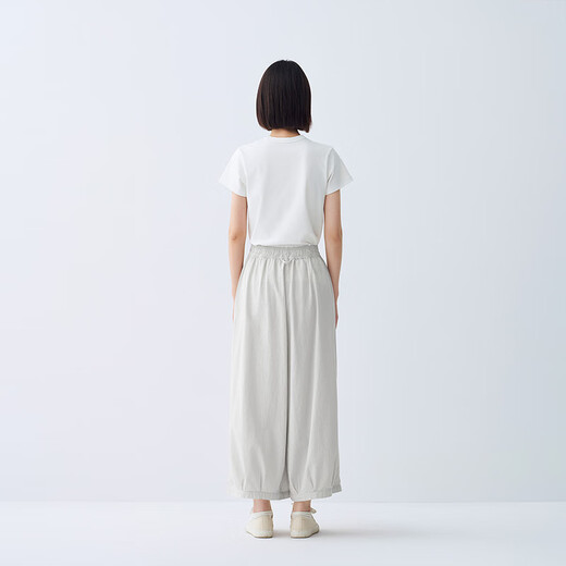 无印良品（MUJI） IDEE 女式平纹灯笼裤裤子女款夏季款女装纯棉 25年长裤 GA54CC5S 浅灰色 M （155/68A）