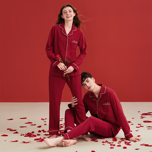 Fenteng red pajamas for women spring and autumn new style wedding newlyweds pure cotton home clothes men's large size zodiac year suit