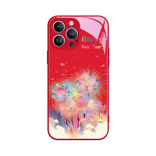 朵悦DIOLYURE渐变烟花苹果手机壳适用iPhone16Promax新年14感13玻璃12耐脏 中国红-新年烟花ABL12188红色 iPhone 13