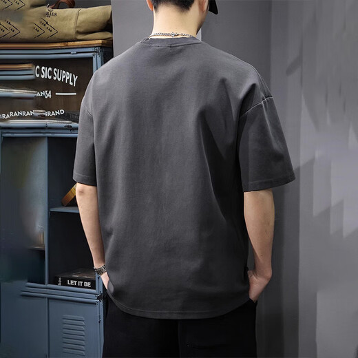 Catman (MiiOW) men's short-sleeved T-shirt in summer loose breathable versatile round neck top in summer trendy simple solid color casual clothes 9207 dark brown S