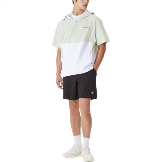 迪桑特（DESCENTE）连帽半拉链宽松短袖夹克外套男女同款 绿色 100