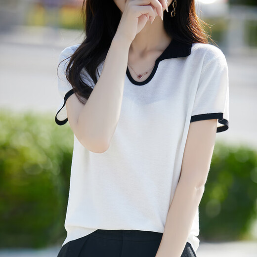 Li Yinu Sang Silk Selk T-shirt Cardigan à manches courtes pour femmes 2025 Fashion Summer Skin Friendly Wool V-col