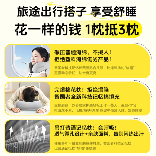 Wise Nation U-shaped pillow neck support U-shaped car, airplane, high-speed rail headrest, travel portable, stowable nap artifact