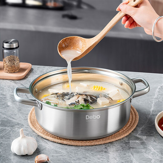 Debo Debo 316 stainless steel steamer two-layer 28cm household double bottom cooking soup pot gas stove induction cooker universal