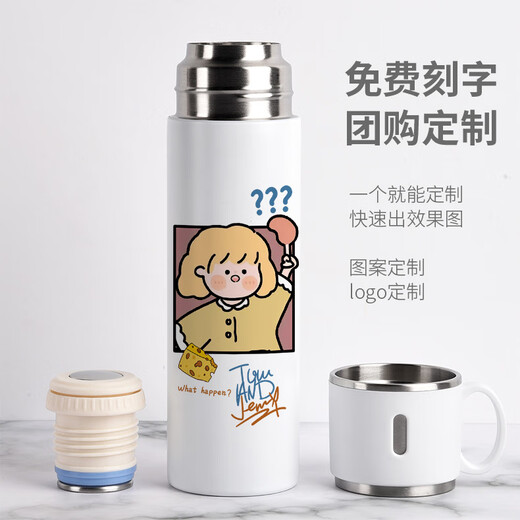 
Chengliu couple ins men and women thermos cups with high appearance cute hand-held creative cartoon custom water cup with cup lid, lid can be used as cup 480mlBW4877 girls