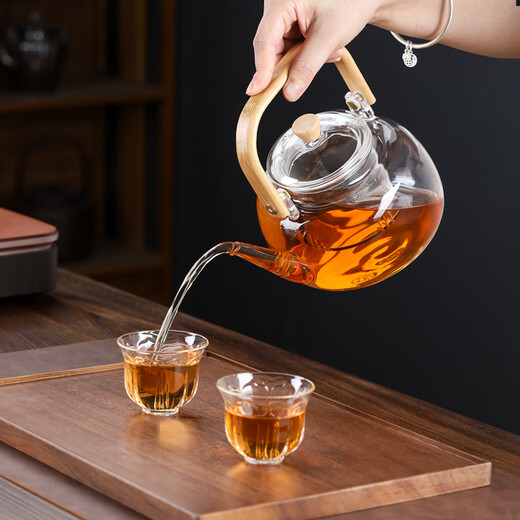 SUSHI CERAMICS teapot thickened high borosilicate glass teapot flower teapot wooden handle teapot 1000ml