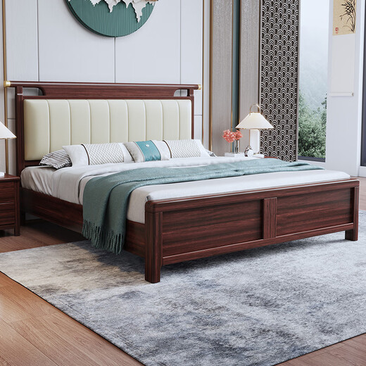 Nanzhu Neues chinesisches massives Holzbett Doppelte 1,8 Meter Hauptbett Weiche Kapuzenbett Vollmassives Holz Schwalbenschwanz Bettbrett 9904#