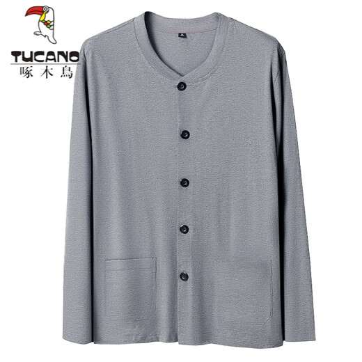 Дятел (TUCANO) летняя мужская рубашка, мужской хлопковый кардиган для дедушки, футболка с длинными рукавами, тонкий кардиган для папы среднего и пожилого возраста, весенне-осенний весенне-осенний костюм Ming 3523, полосатый синий XL (подходит для 150-170 Джин Цзинь равен 0,5 кг)