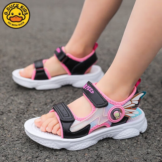 G.DUCKKIDS little yellow duck summer girls sandals medium and large children primary school students shoes soft sole open toe girl beach princess 9901 watermelon red 27 size inner length/17.2cm