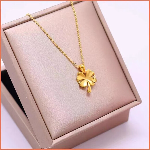 Fat Donglai's same style gold-coated silver necklace for women, clavicle ball bead thin chain jewelry that does not fade, water wave chain + gold leaf (pure gold covered with silver)