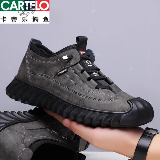 CARTELO 100% full cowhide men's shoes for men's genuine leather sports and casual leather shoes plus velvet cotton shoes outdoor hiking shoes for men 9226 single shoes black 41