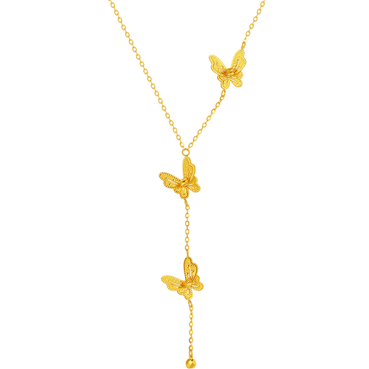 Saturday blessing yellow 18K gold butterfly necklace birthday gift for girlfriend C0616296 40+5cm