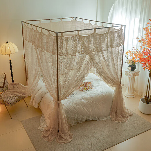 2025 Children's Mosquito Net Nouvelle chambre française Palais de luxe Palais Home Bed rideau clair luxe à trois portes Princesse Style Landing Urban Mosquito Net-902 Rose Manor-Cream Abricot 150 * 200cm